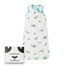 Okayinn BubblePanda sleep sack close-up shows buttery bamboo rayon for gentle skin contact.