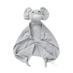 okdiy organic elephant lovey with soft muslin provides gentle nap-time comfort.