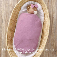 okdiy violet-white muslin blanket four-layer design laid flat for dual-tone softness