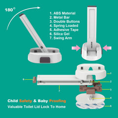 OKEFAn toilet lock installed on a standard toilet demonstrates tool-free setup