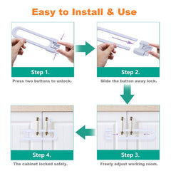 OKEFAn sliding cabinet lock adjustable range illustrates fit up to five inches.