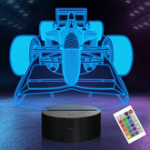 OkiyiD F1 3D illusion lamp roadster glow enhances kids' rooms with dramatic racing vibes.