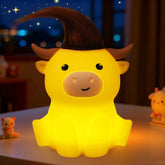 OkiyiD Highland Cow Night Light front view with soft bedside glow