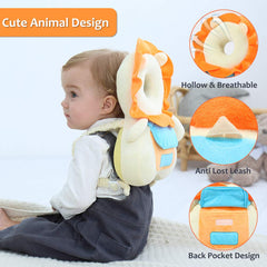 Okydoky head protector with duck-pattern backpack provides breathable comfort during early walking