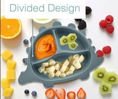 OLA Dinosaur plate closeup reveals colorful dino design that sparks toddler interest