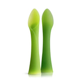 Olababy soft-tip training spoon with sprout-leaf design offers gentle self-feeding practice.