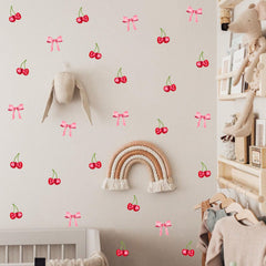 OLMXA watercolor cherry wall decals pink bow close-up shows cute bow detail