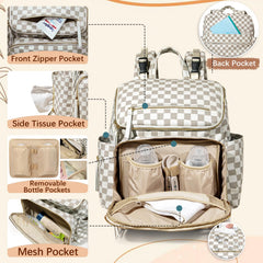 Omanmoli Checkered Diaper Bag Backpack insulated pockets keep bottles ready