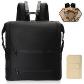 Omanmoli diaper bag backpack front view in black with sleek neoprene for everyday organization.