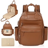 Omanmoli diaper bag backpack shows premium faux leather exterior with gold hardware for stylish on-the-go parenting