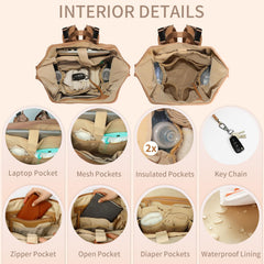 Omanmoli diaper bag insulated pockets keep bottles warm or cold during outings.