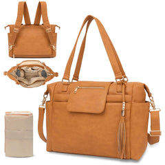 Omanmoli diaper bag tote honey leather material for a premium daily travel look.