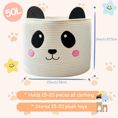 OMERAI panda-design basket close-up shows thick stitching and durable craftsmanship