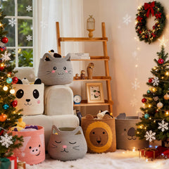 OMERAI panda-design cotton rope basket folded-state shows space-saving storage capability