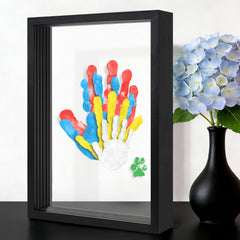 Omrhvi family handprint kit contents with frame, paints, and tools for an easy keepsake