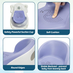 OMYbaby bath seat with tray blue ultra-strong suction cups ensure stable bathing.