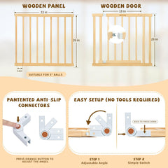 OMYbaby wooden baby gate stands 26 inches tall for contained active play.