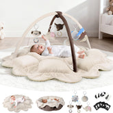 Omzer 5-in-1 baby gym mat showing soft fabric for comfy tummy time sessions.