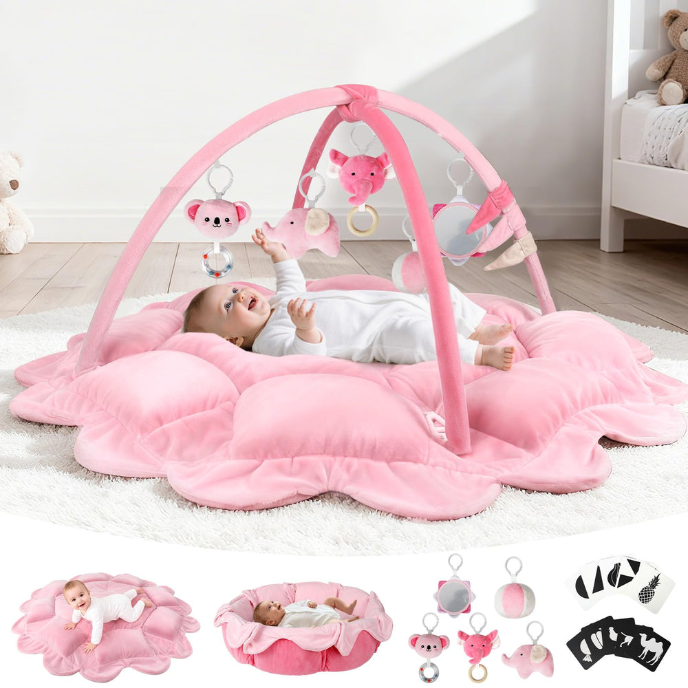 Omzer 5-in-1 baby gym pink cover offers a cozy, safe play space for newborns.