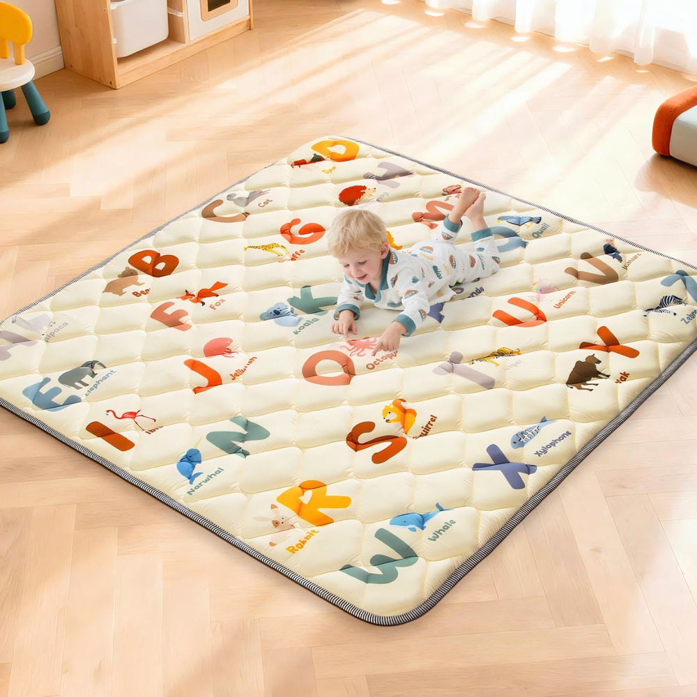 omzer baby play mat folded for compact storage, ideal for small rooms.