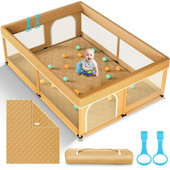Omzer baby playpen with mat inside view shows spacious play area for 2โ4 kids