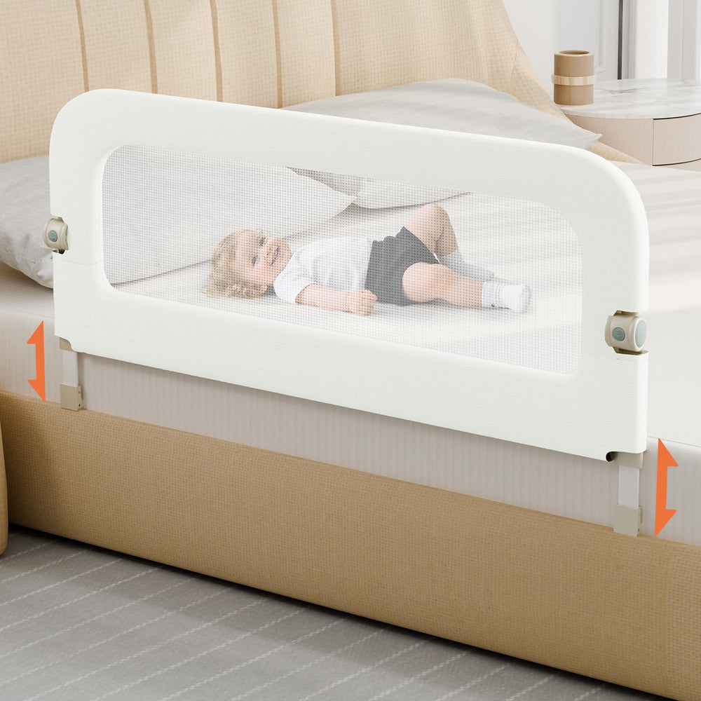 omzer bed guard rail folding design shows quick one-touch fold for space saving