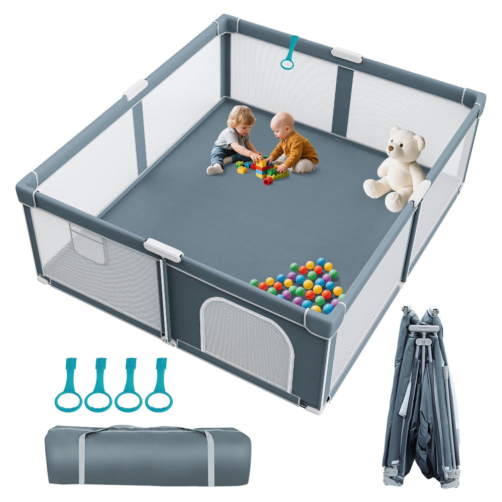 Omzer foldable baby playpen setup demonstrates quick assembly for a clutter-free living room.