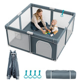 Omzer foldable playpen in setup mode offers quick assembly for busy parents.