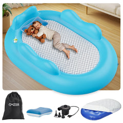 OMZER inflatable toddler travel bed with oval design provides a roomy, safe sleeping space on trips