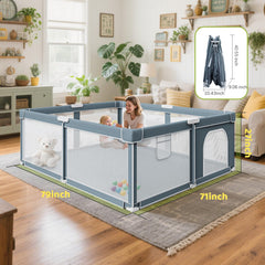 Omzer playpen 71x79 inches unfolded provides a generous, safe space for babies to explore.