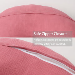 Onacosht muslin nursing pillow cover shows pillow-fit compatibility for 22x17x16 inch pillows with concealed zipper.