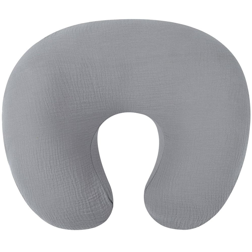 Onacosht muslin nursing pillow cover gray close-up shows soft, breathable cotton for baby comfort.