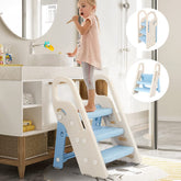 Onasti foldable toddler step stool top panel adjustable to reach sinks safely
