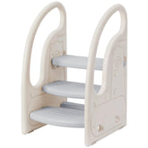 Onasti toddler 3-step stool grey-white side view demonstrates stable support for kids