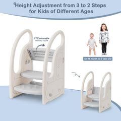 Onasti toddler 3-step stool with handles provides secure grip during climbs