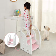Onasti toddler step stool pink front view enables safe kitchen reach.