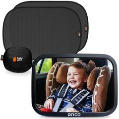 Onco baby car mirror provides a 360° view for safer backseat monitoring.