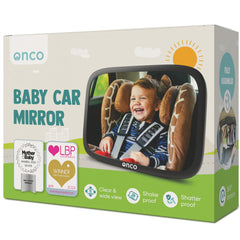 Onco Baby Car Mirror shows the double-award view for confident backseat monitoring during trips.
