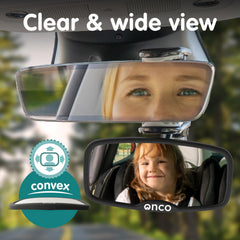 Onco backseat mirror easy-install for quick viewing from the driver's seat.