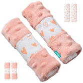 One Enjoy 4-pack pink baby car seat strap pads provide cushioned comfort on long trips