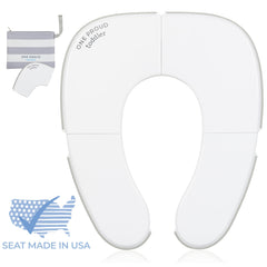 One Proud Toddler potty seat unfolded size fits standard toilets securely.