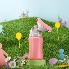ONEDONE portable urinal for kids blue-use highlights compact, car-friendly design.