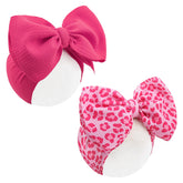 ONENINEDREAM 2PCS 7-inch soft knot headbands with pink leopard bows for everyday baby wear.