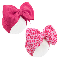 ONENINEDREAM 2PCS 7-inch soft knot headbands with pink leopard bows for everyday baby wear.