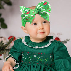 ONENINEDREAM 6-inch green baby bow on nylon headband, adorable holiday outfit accent