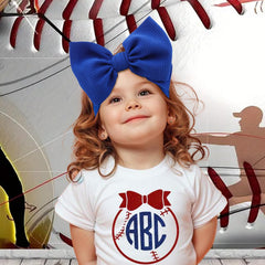ONENINEDREAM baseball baby bow blue side view showing gentle stretch fit