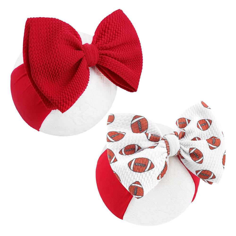 ONENINEDREAM football headband red white bow set for stylish game-day look.