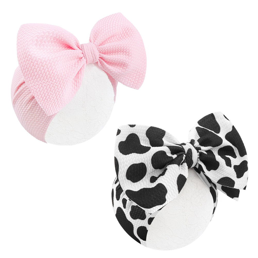 ONENINEDREAM moo cow print 7in bow set adds playful charm to baby outfits.