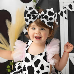 ONENINEDREAM pink and cow print 7in bow boosts sweet farmhouse style.