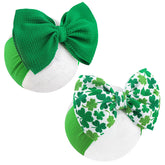 ONENINEDREAM st patricks day hairband green bow shamrock print for adorable photos.